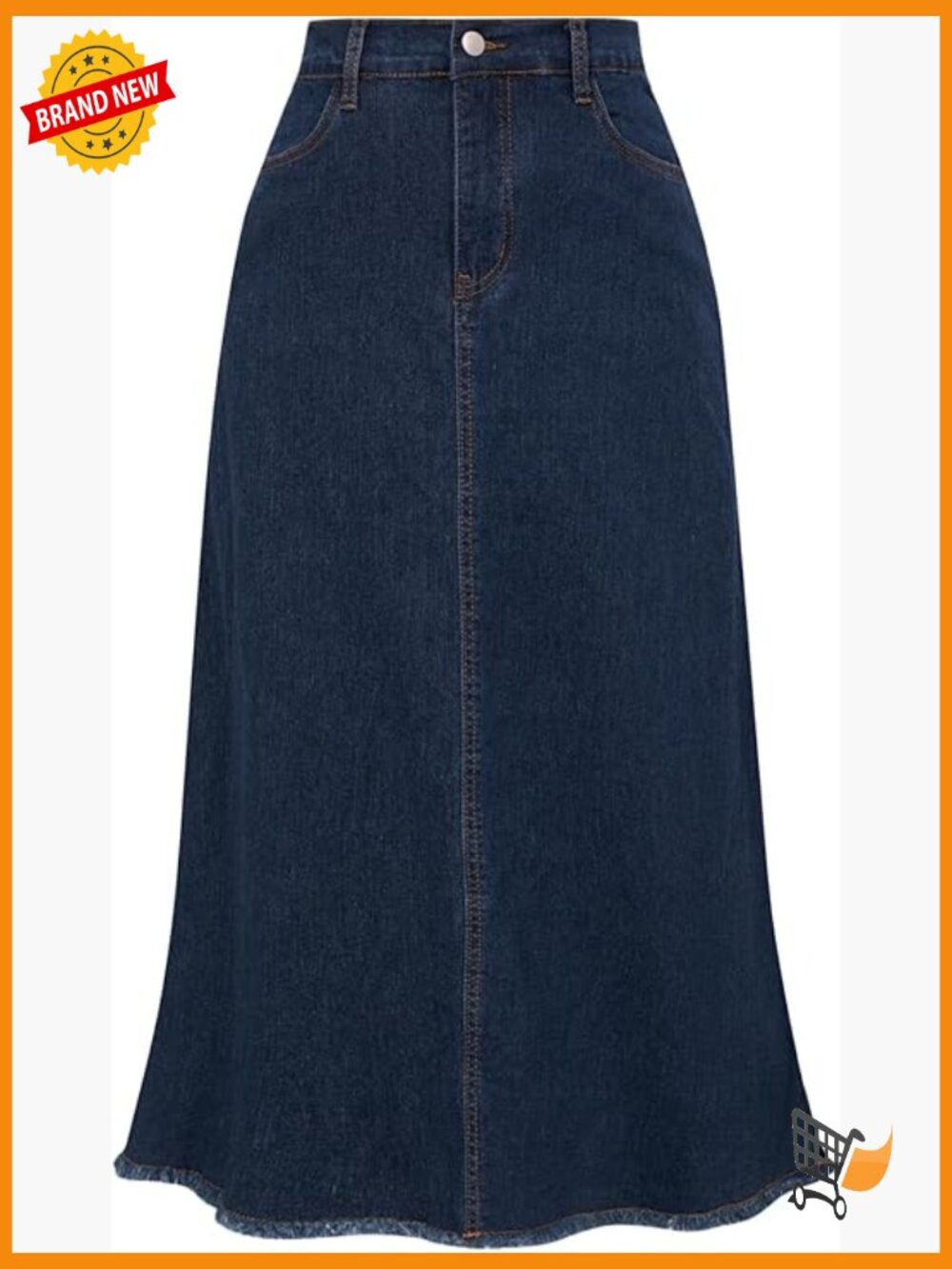 Women's Vintage Frayed Raw Hem A-Line Maxi Long Denim Skirt with Pockets